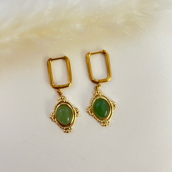 Elegant Stone Pendant Hoops - Dainty Boho Earrings - Flirty Coquette Earrings - Picture 15 of 15